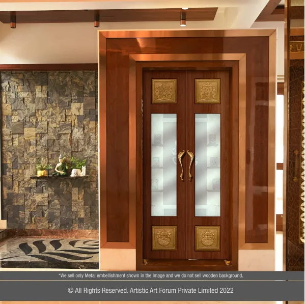 Pooja Door Design With Accessories Art Work For Elegant Home Temples
