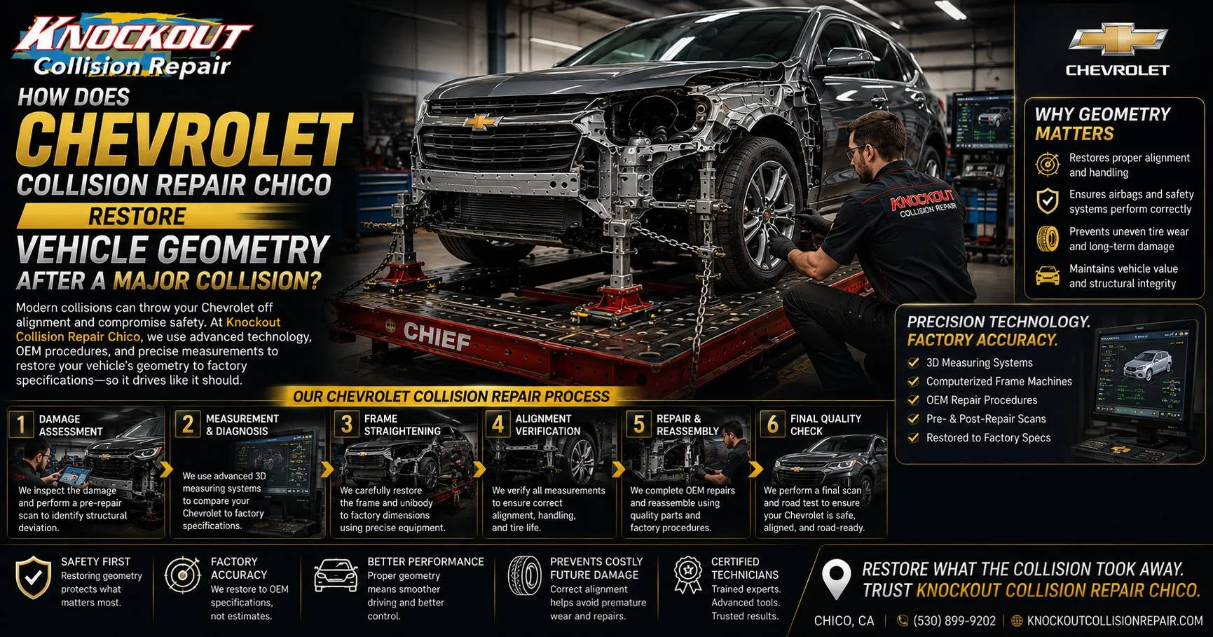 How Does Chevrolet Collision Repair Chico Restore Vehicle Geometry After a Major Collision?