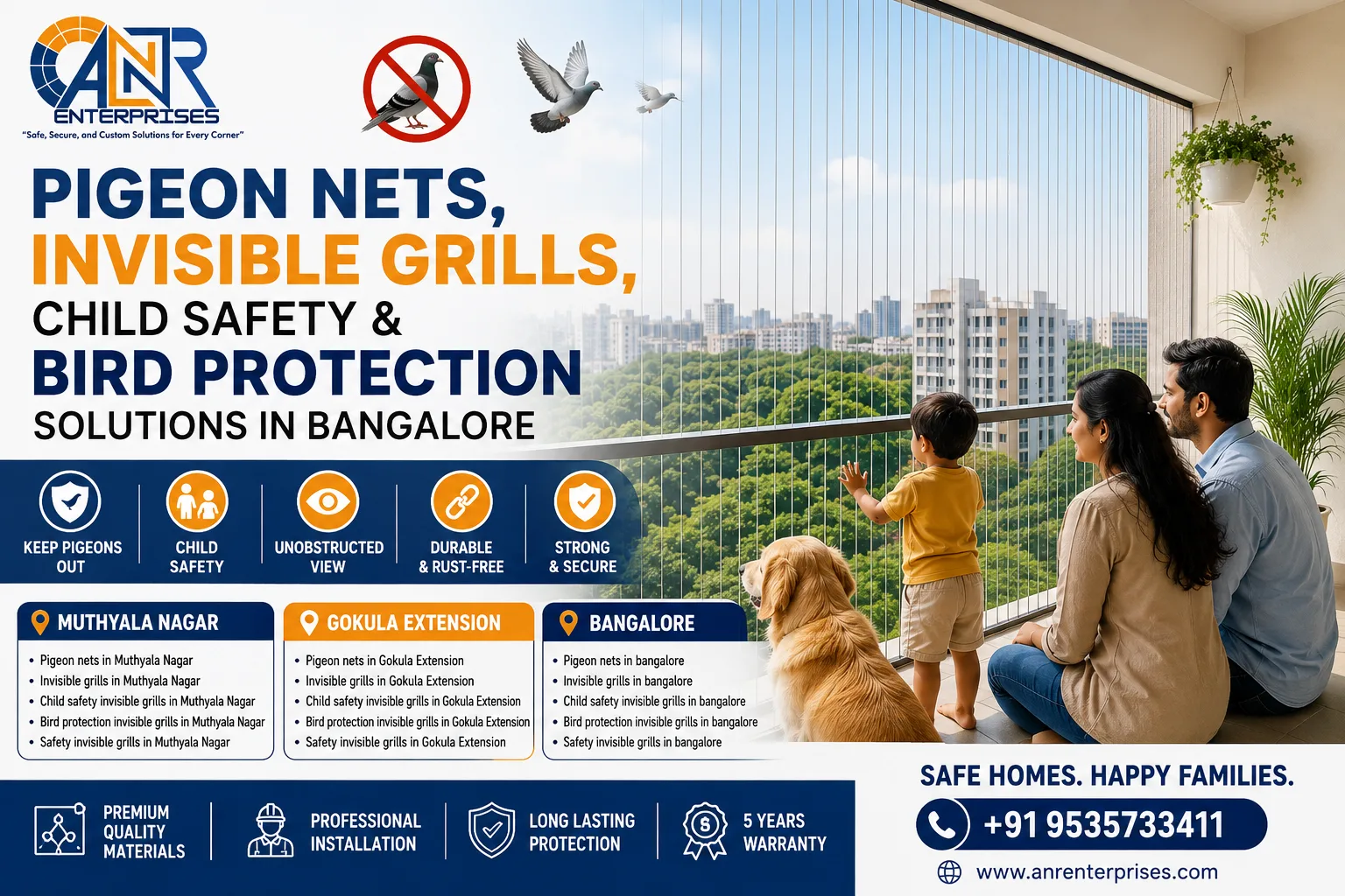 Pigeon Nets, Invisible Grills, Child Safety & Bird Protection Solutions in Bangalore