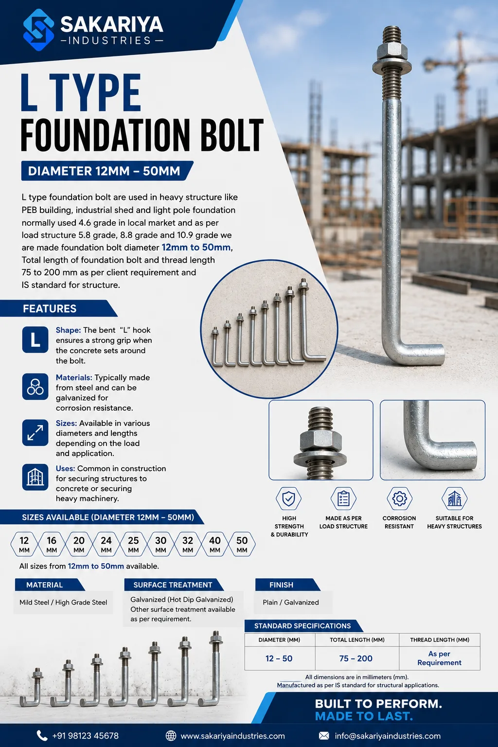 Foundation Bolt L Type & HOT Deep Foundation Bolts by Sakariya Industries
