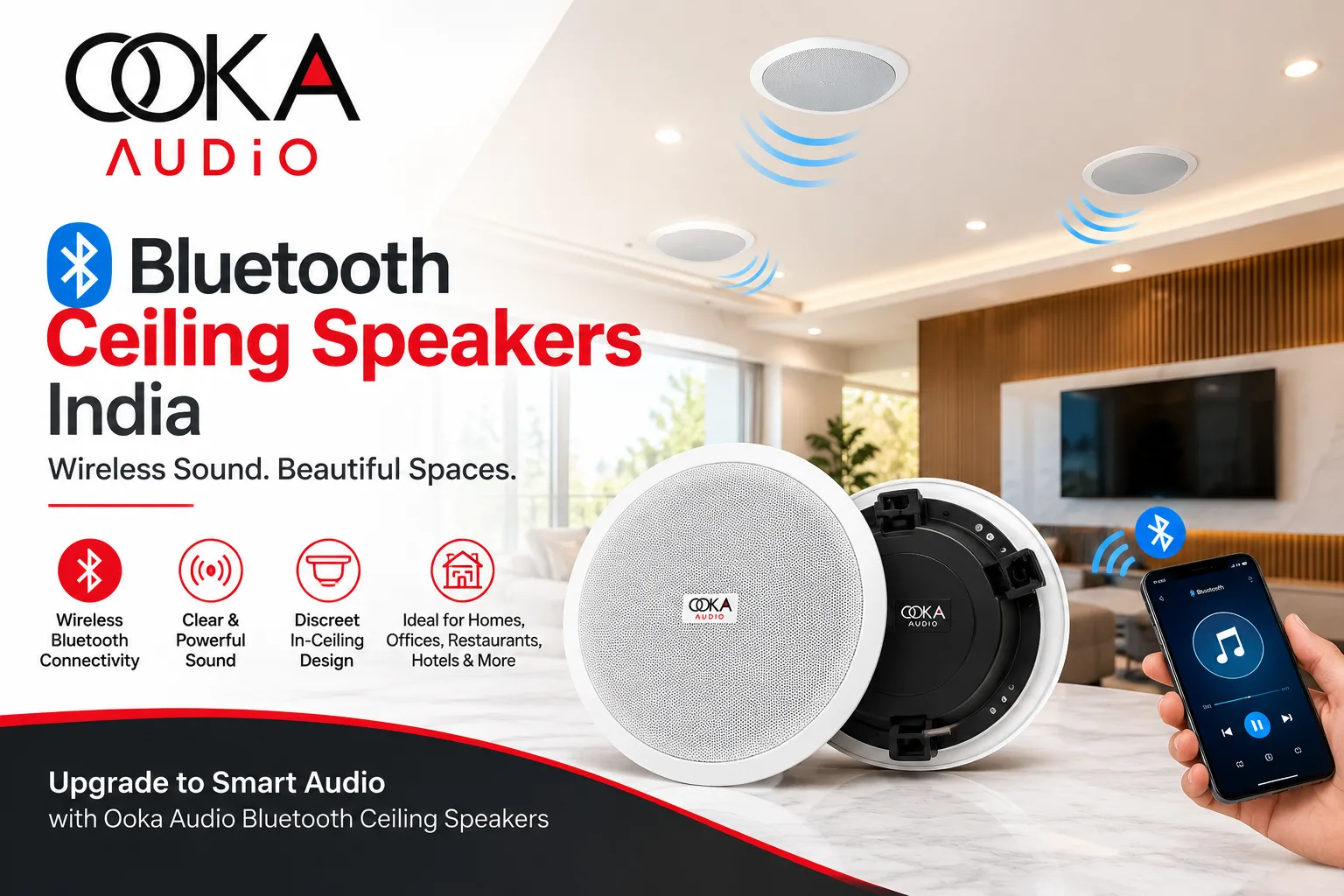Bluetooth Ceiling Speakers India – Wireless Ceiling Audio by Ooka Audioetooth speakers designed for modern homes, offices