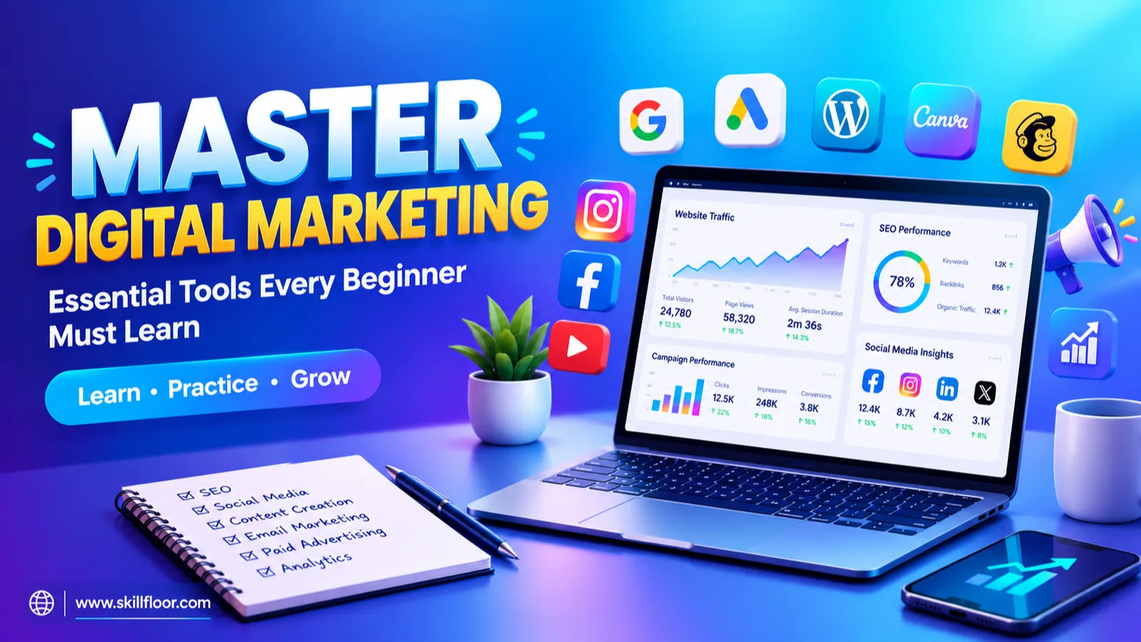Digital Marketing Tools Every Beginner Should Learn for Hands-On Experience | Skillfloor