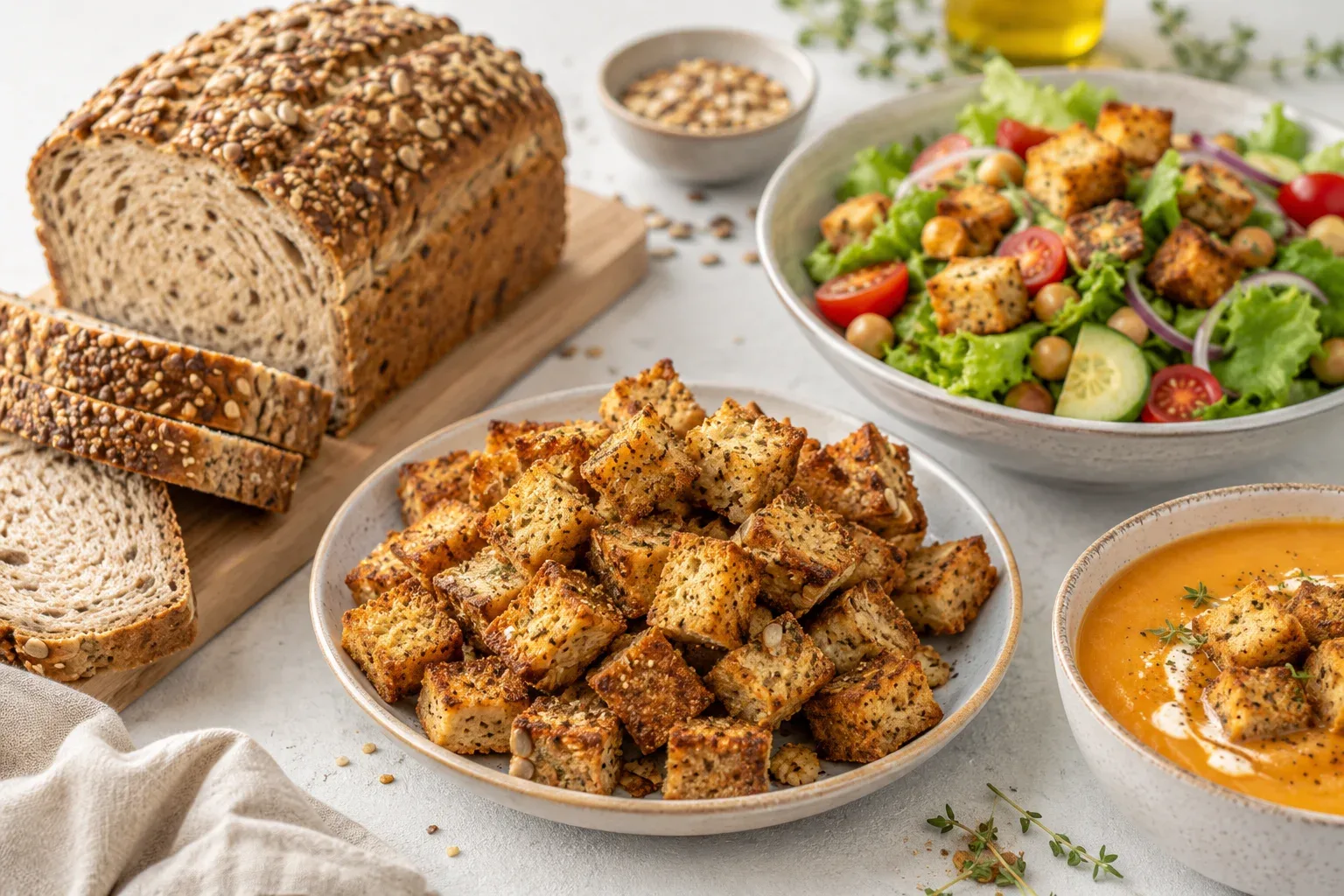Multigrain Bread Croutons for Salads and Soups