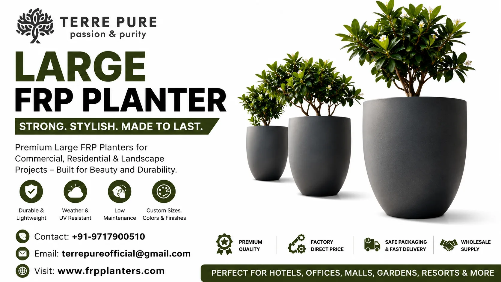Large FRP Planter: Upgrade Your Commercial & Outdoor Spaces with Durable Designer Planters
