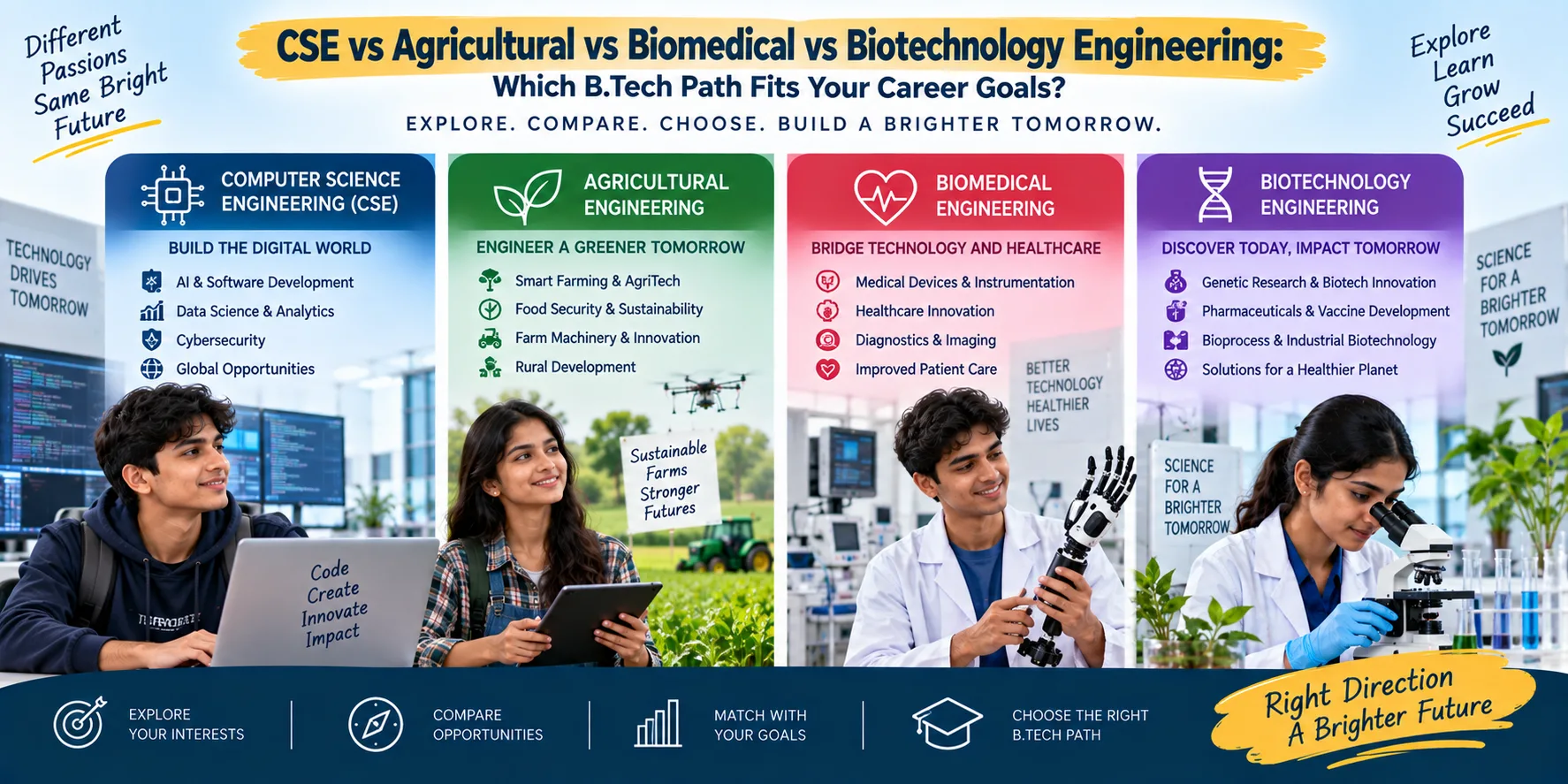 CSE vs Agricultural vs Biomedical vs Biotechnology Engineering: Which B.Tech Path Fits Your Career Goals?