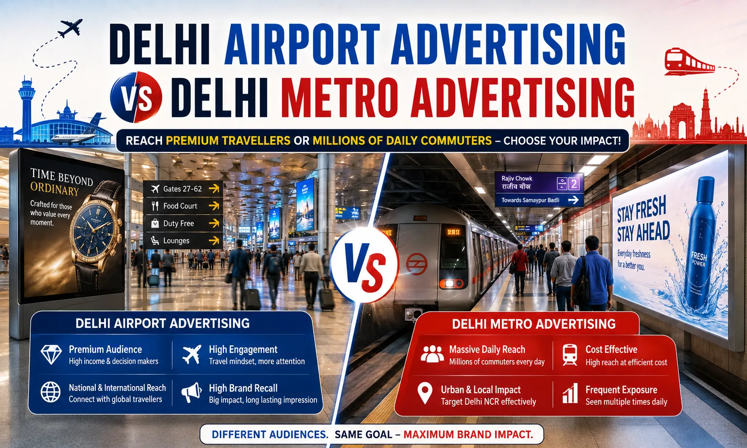 Delhi Airport Advertising vs Delhi Metro Advertising: Complete Guide for Premium & Urban Audiences