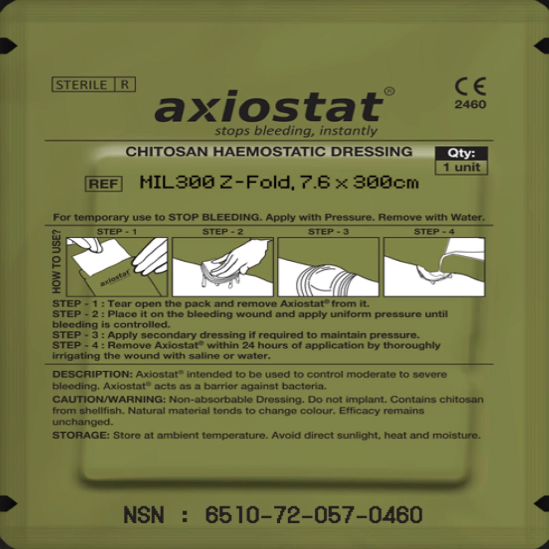 Axiostat MIL300 Z-Fold Hemostatic Dressing: Advanced Bleeding Control for Combat and Emergency