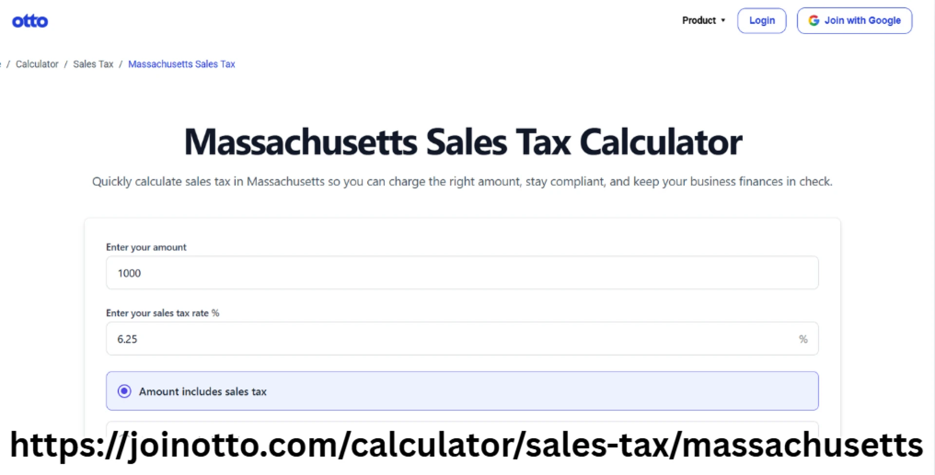 Otto AI Fast Massachusetts Sales Tax Calculator