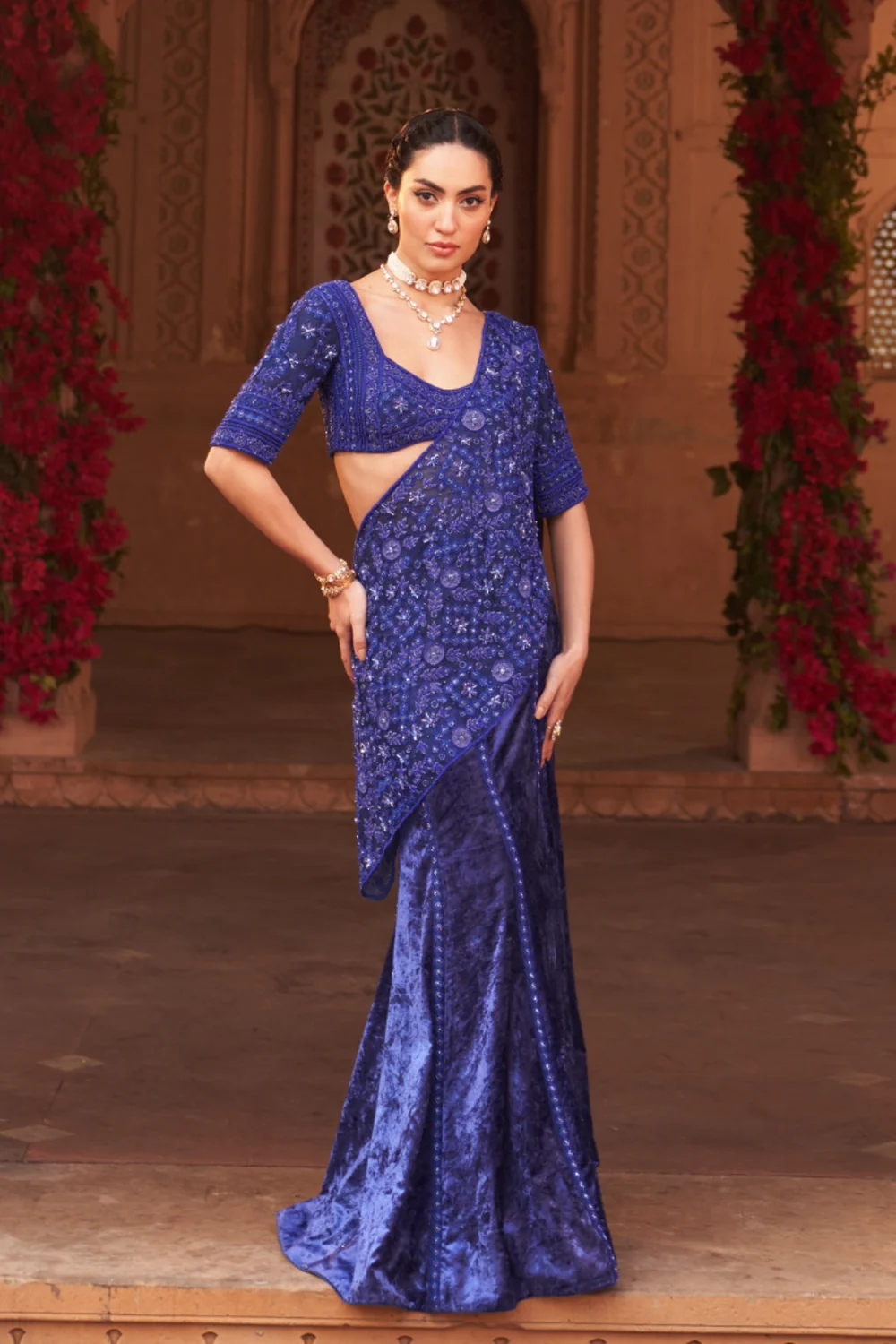 Draped in Modern Luxury: Reeti Arneja’s Signature Indo-Western Pre-Draped Saree and Tie-Dye Lehenga