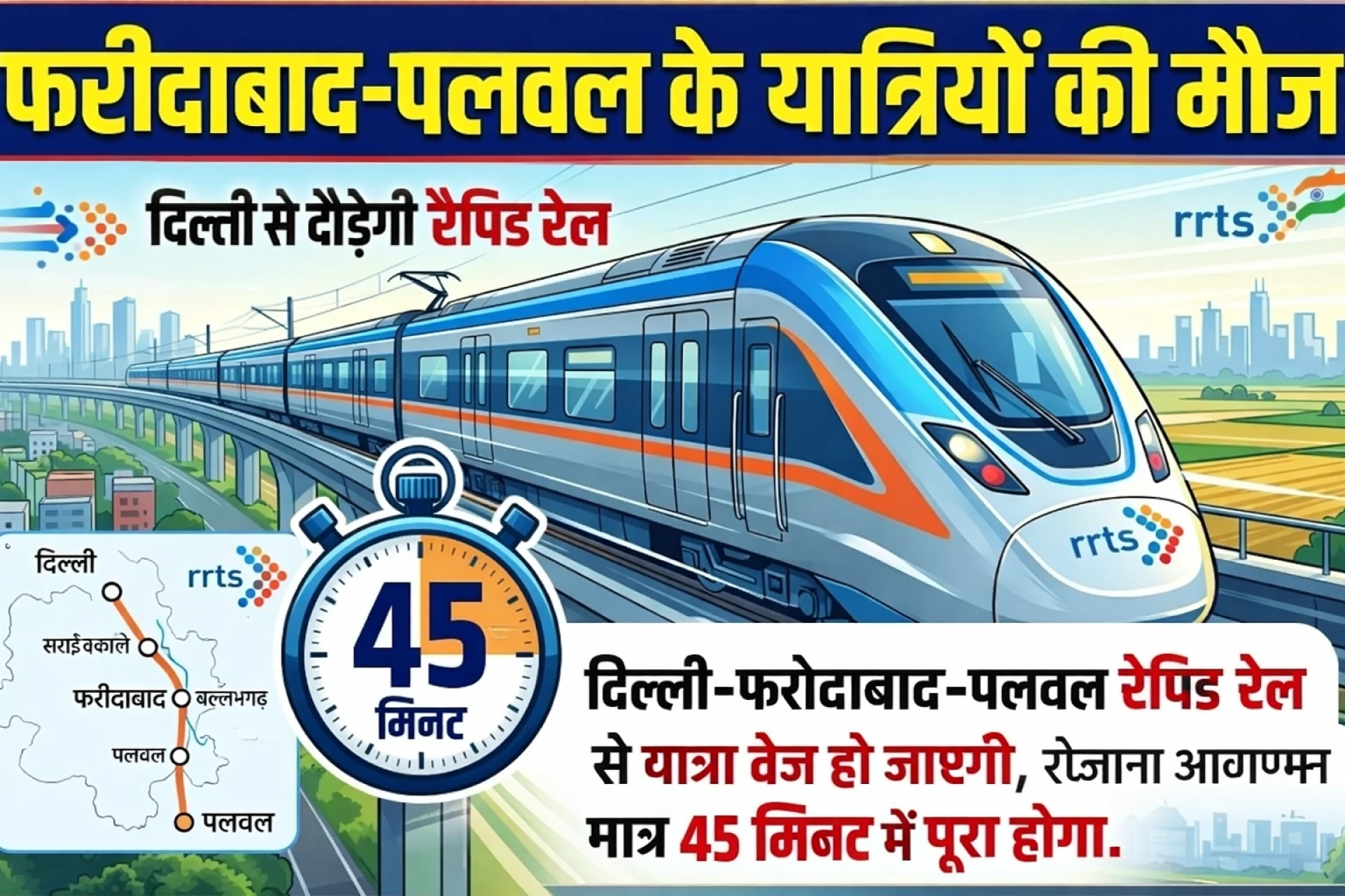 Big Relief for Faridabad–Palwal Passengers! Rapid Rail from Delhi May Complete the Journey in Just 45 Minutes
