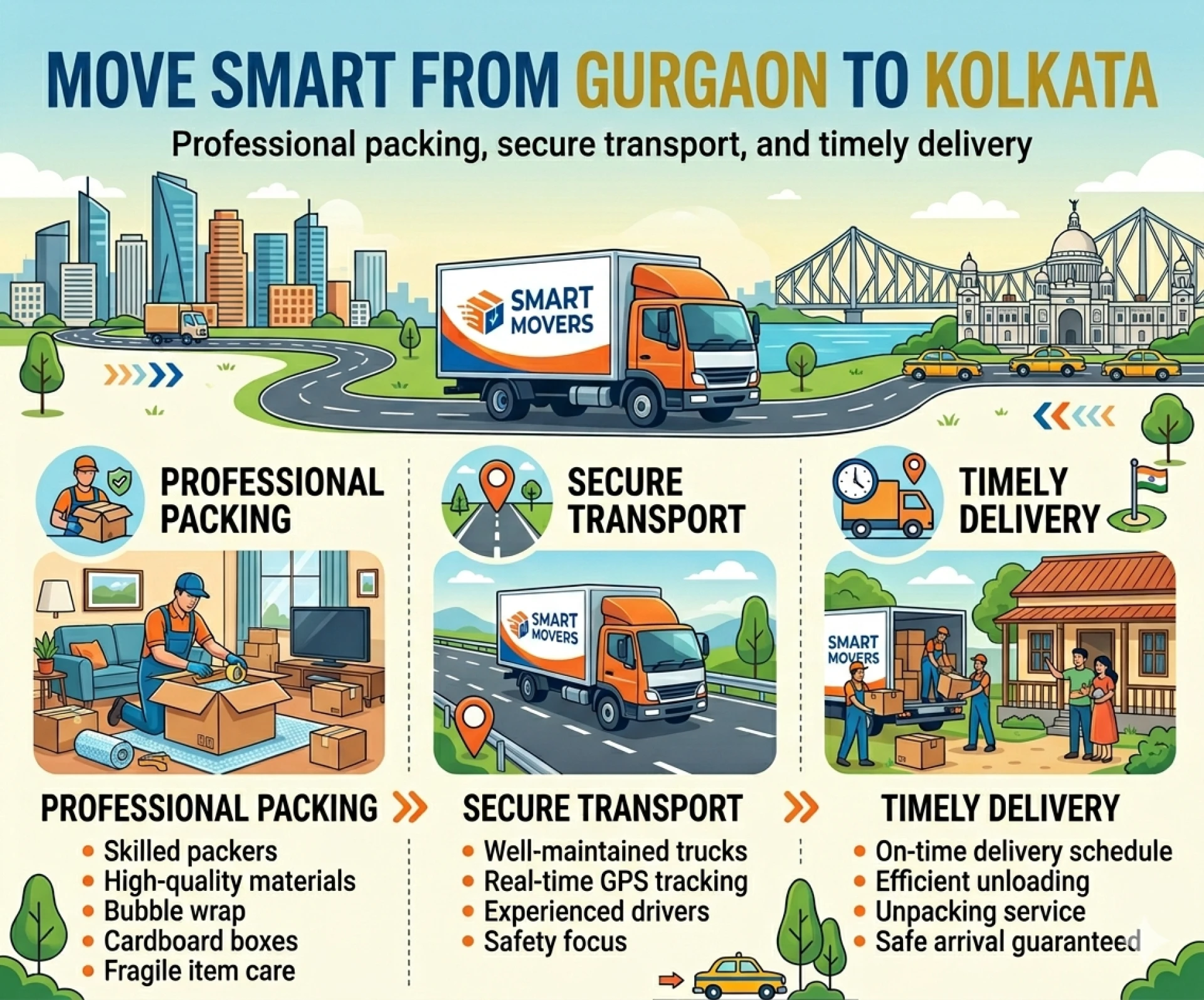 Shifting Packers and Movers in Gurgaon to Kolkata: Charges, Challenges and Solutions