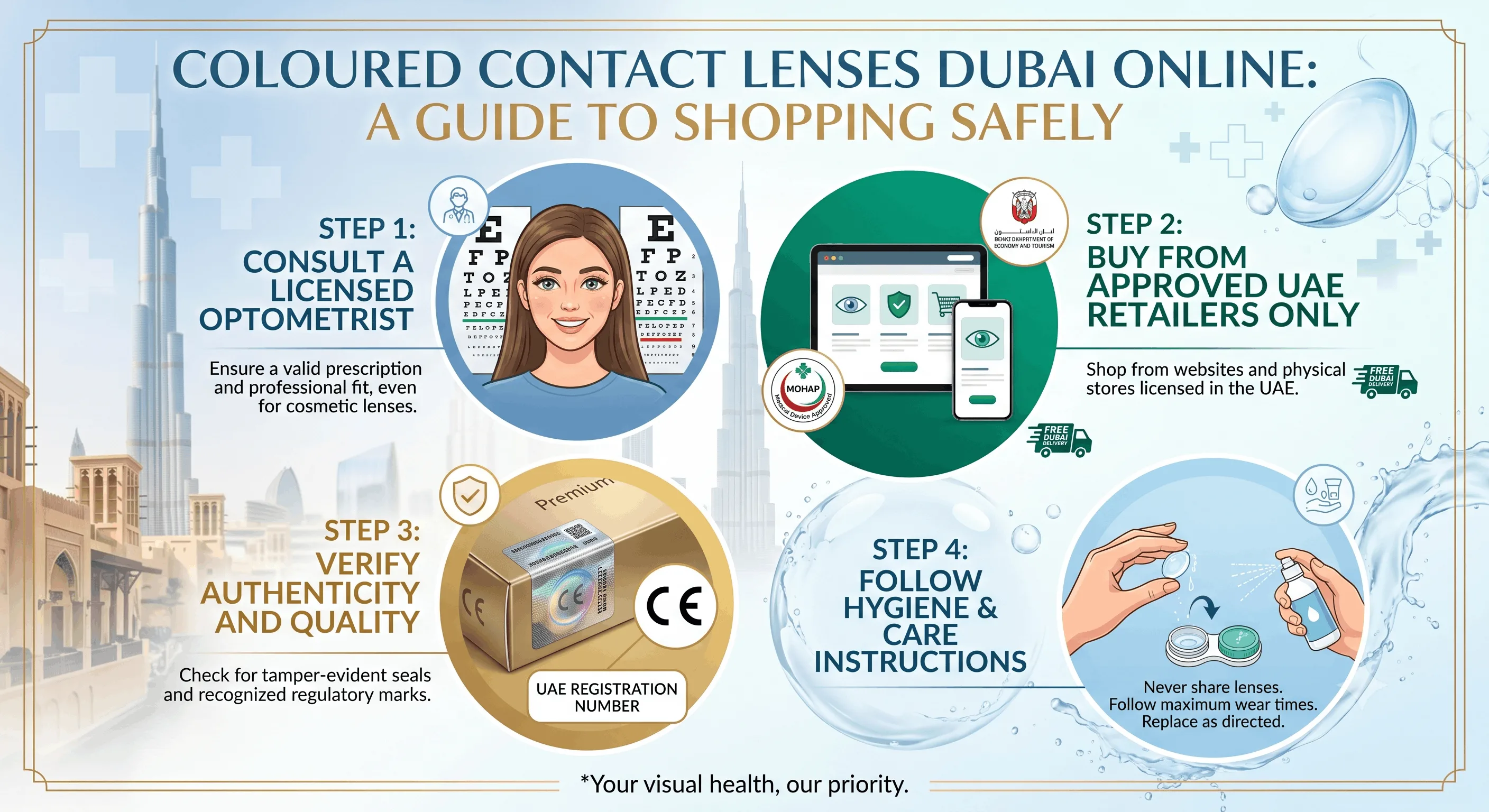 Coloured Contact Lenses Dubai Online: A Guide to Shopping Safely