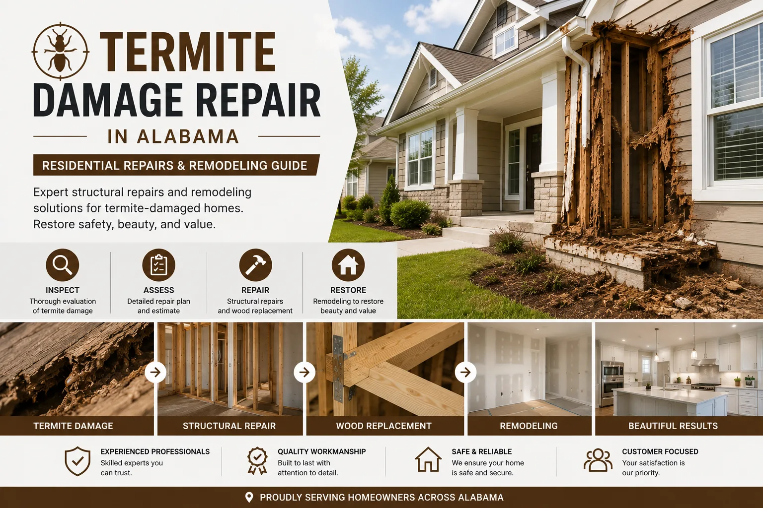 Termite Damage Repair in Alabama: Residential Repairs and Remodeling Guide