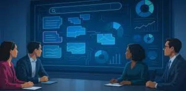 A person and person sitting at a table looking at a large screen with graphs
AI-generated content may be incorrect.
