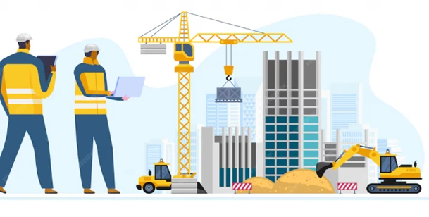 A person in a helmet and hardhat standing next to a crane
AI-generated content may be incorrect.
